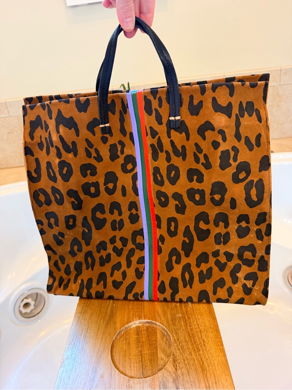 Clare V Simple Tote - Cognac Pablo Cat Suede w/ Stripes NWT $555